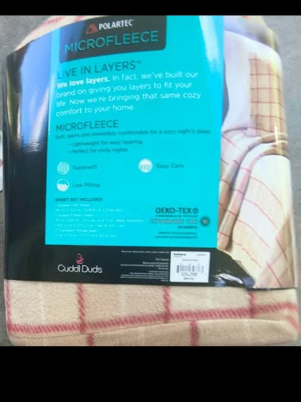 Cuddl Duds Cream and Red Plaid Microfleece Throw Blanket